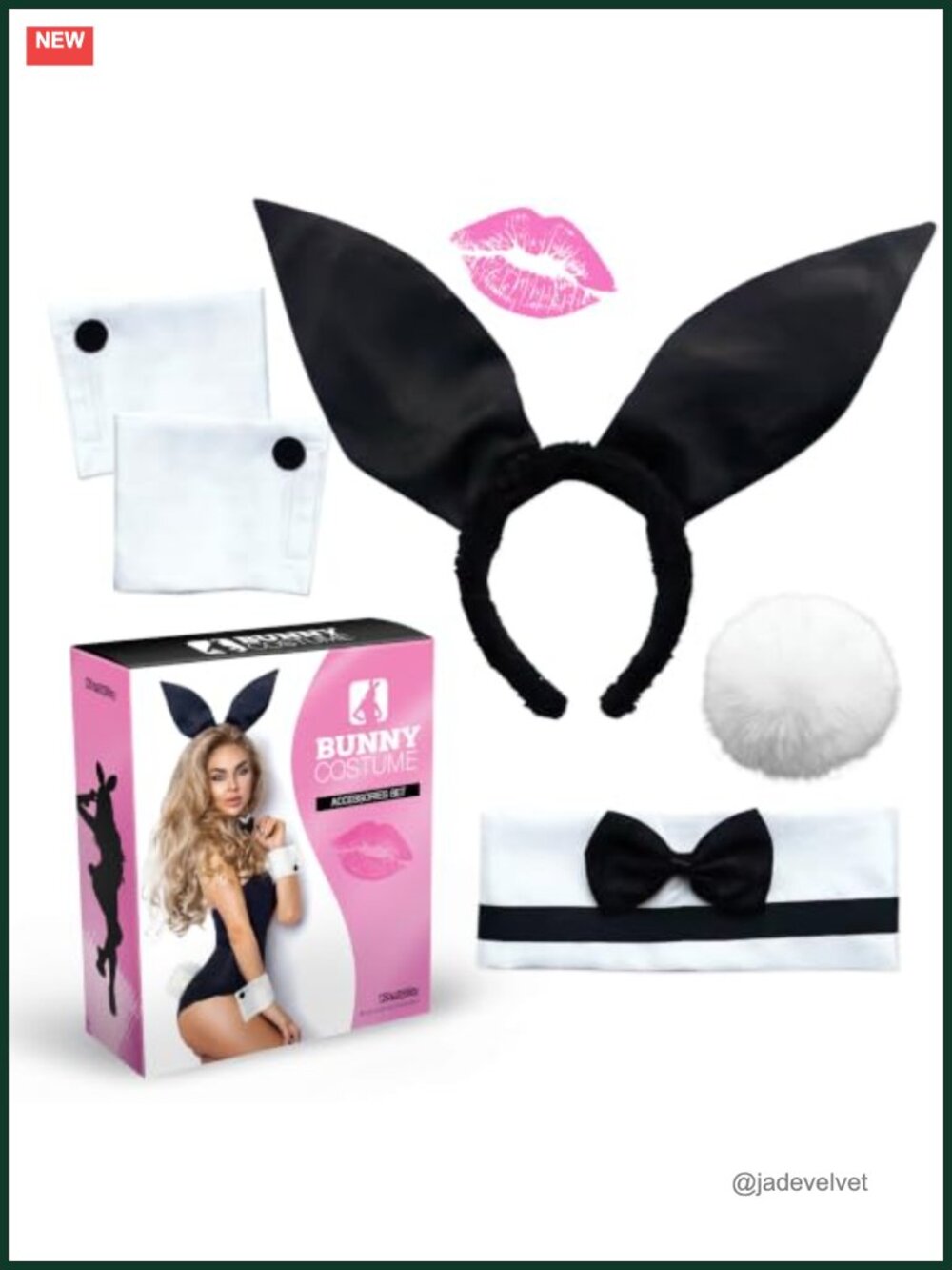 Bunny Costume Accessory Set Ears Headband Bow Tie Tail Wrist Cuffs Halloween
